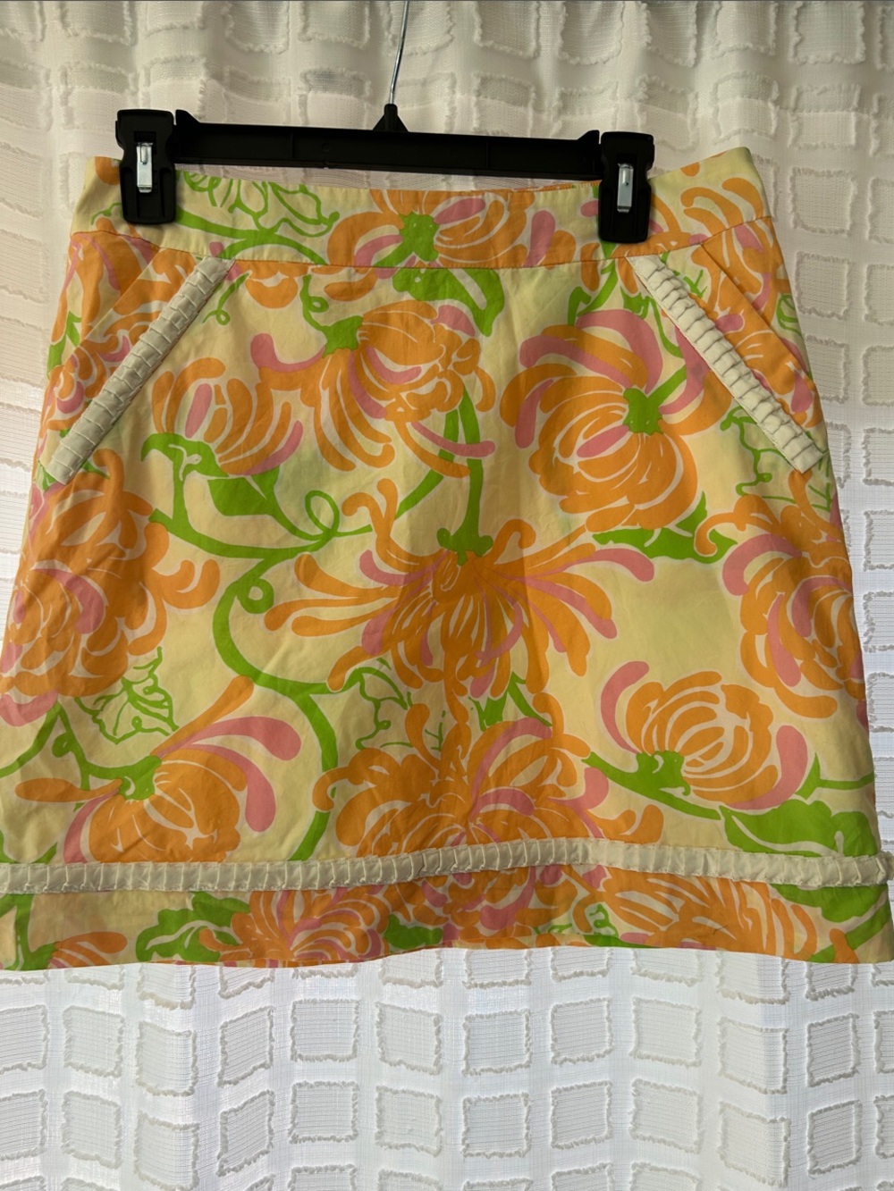 Lilly Pulitzer Yellow Mini Skirt with Orange, & Green Floral Print Women’s 4